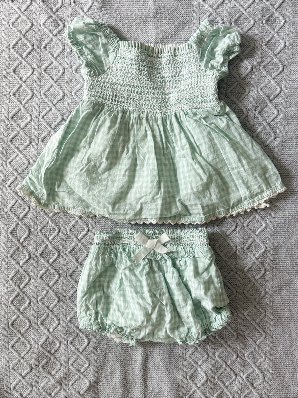 Max Studio Mint & White Gingham Smocked Dress & Bloomers